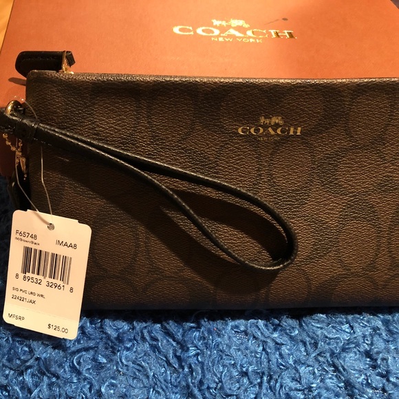 Coach Brown/Black Signature PVC Large Wristlet - Picture 2 of 2